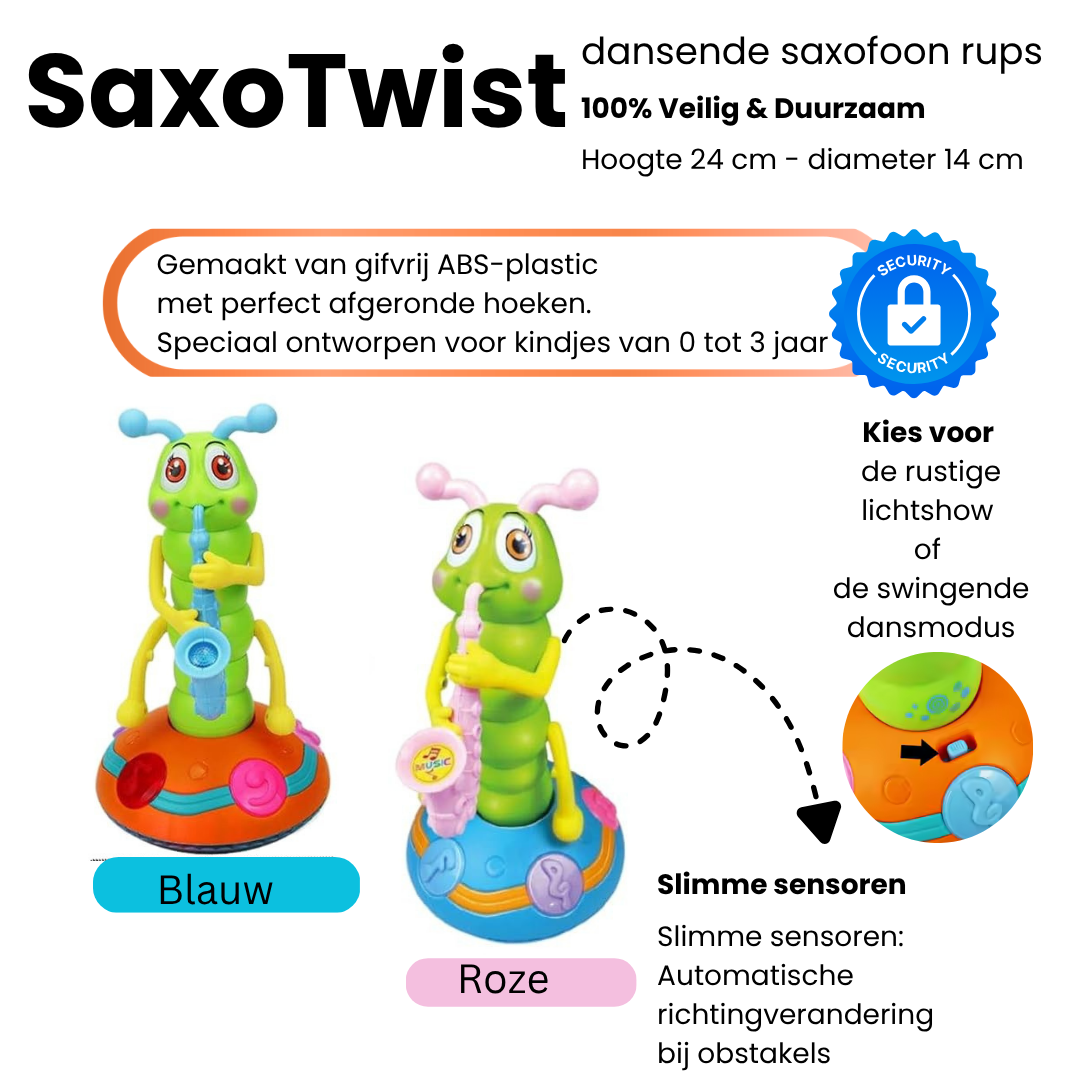 Interactieve Dansende Saxofoon Rups met LED voor Baby & Peuter