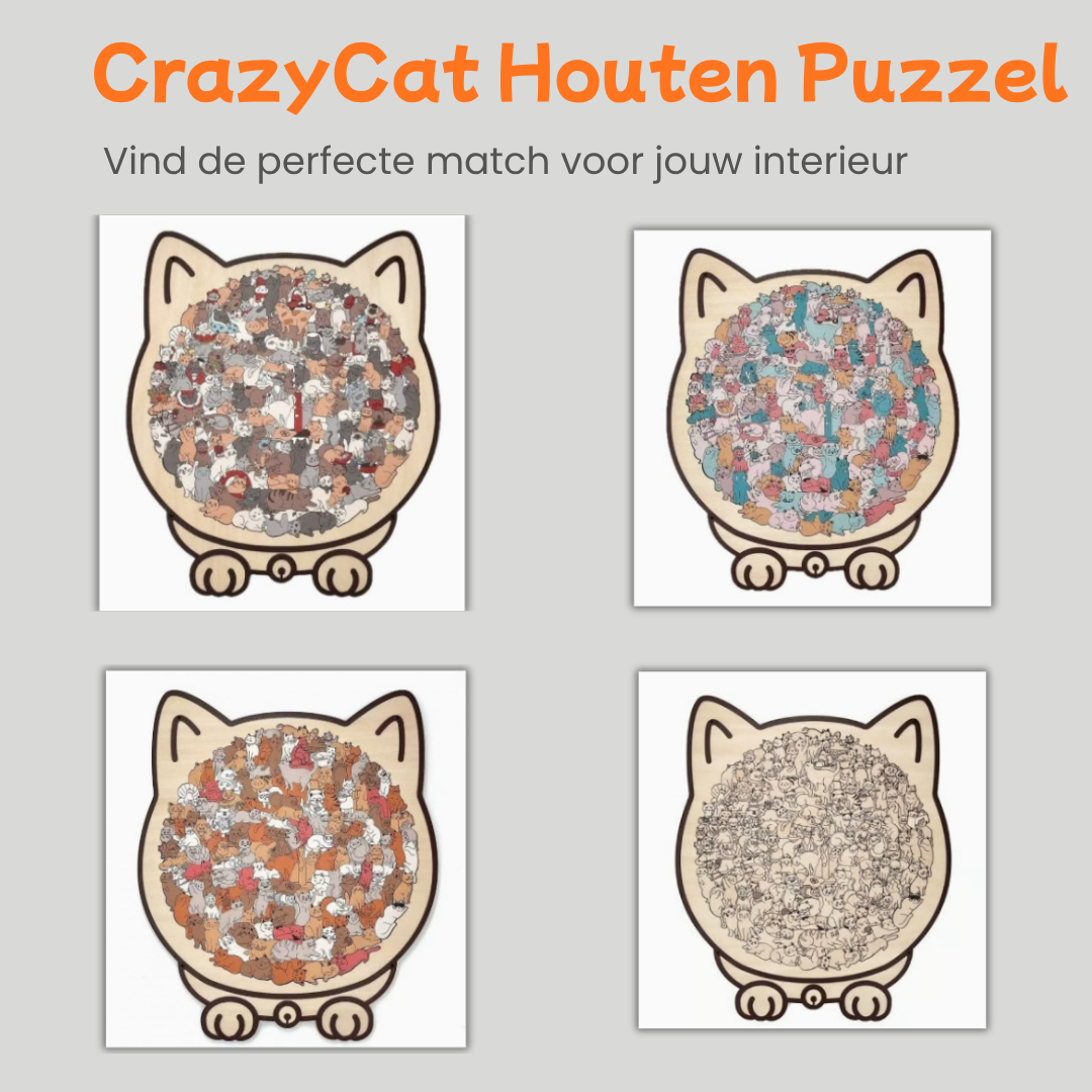 CrazyCat Houten Kattenpuzzel (135 Stuks) – De uitdaging voor Jong & Oud!