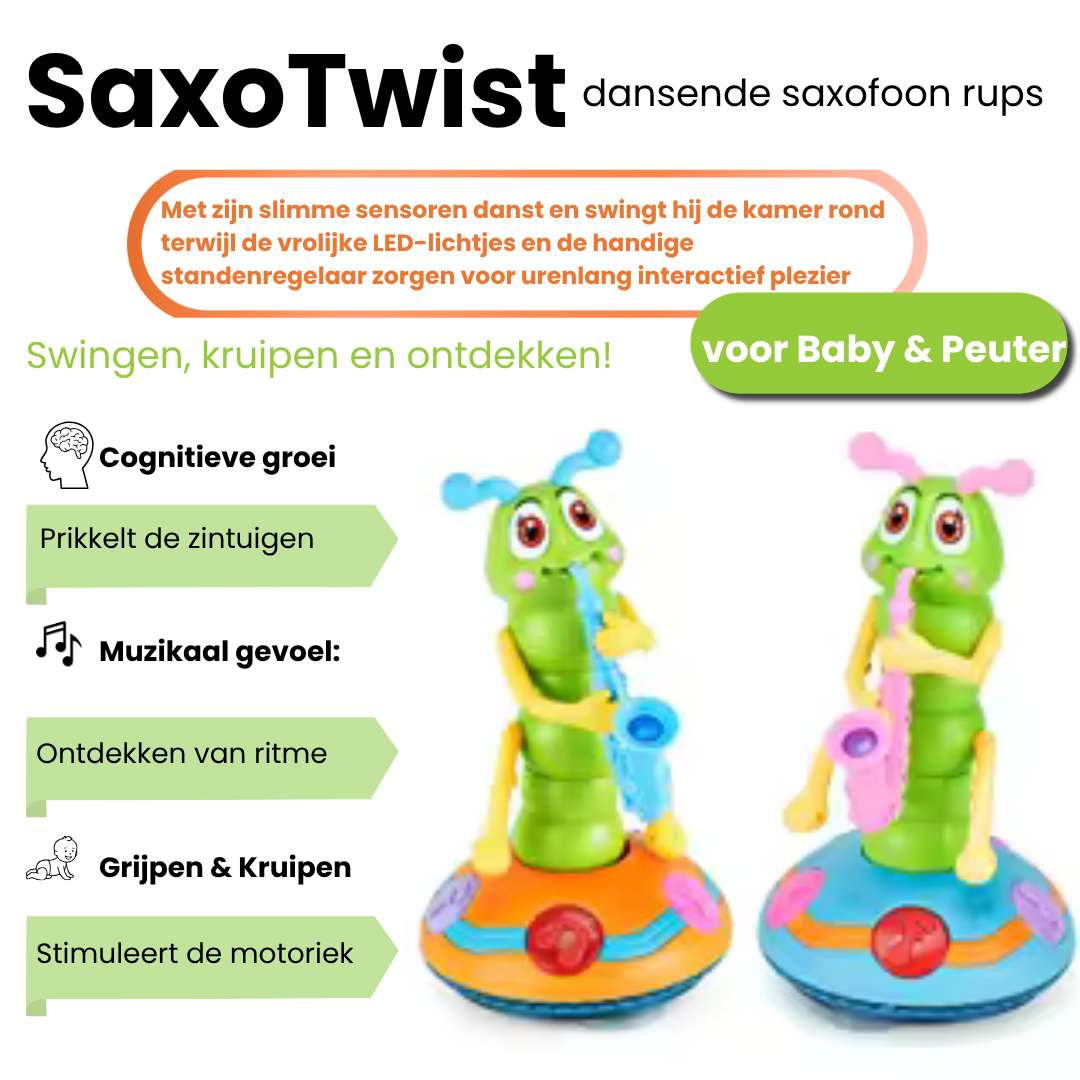 Interactieve Dansende Saxofoon Rups  met LED  voor Baby & Peuter