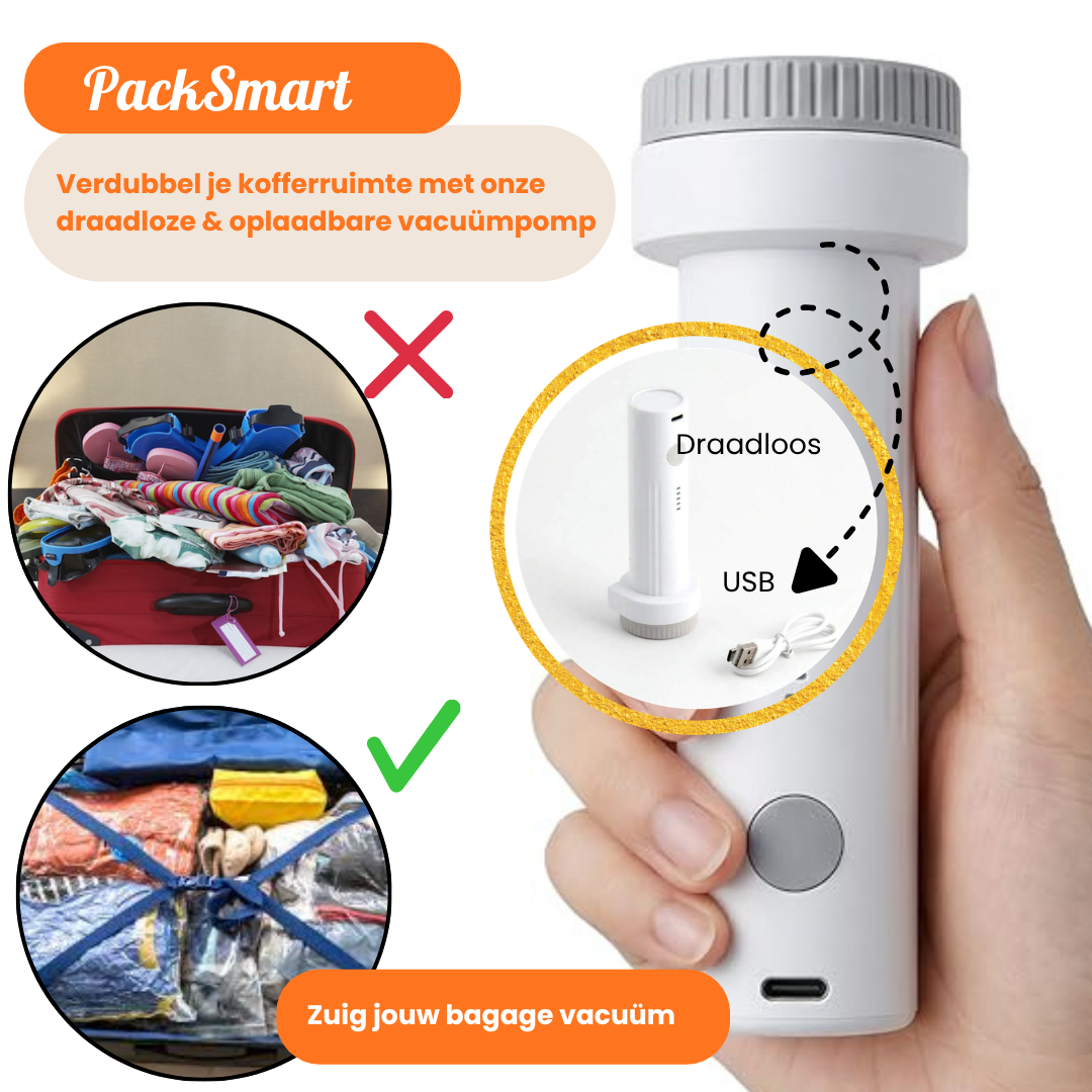 Verdubbel Je Kofferruimte met de PackSmart Snelcompressor +  8 x Premium Vacuümzakken